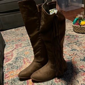 Wide Calf Fringe Boots